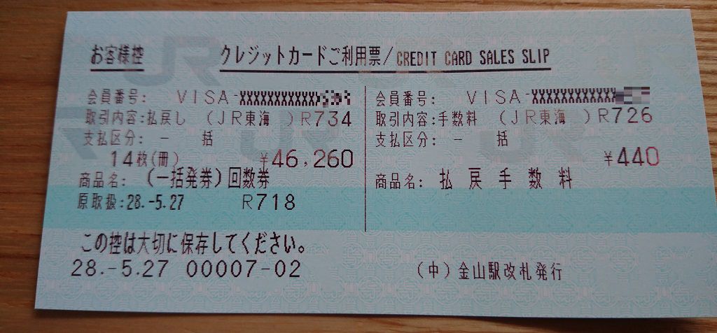 新幹線回数券の払い戻し手数料